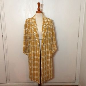 Melloday Notch Lapel Long Knit Jacket Ivory Mustard